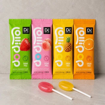 Льодяники на паличці DC24 Lollipop без цукру з ксилітом, полуниця, персик, ананас, апельсин, 4 шт