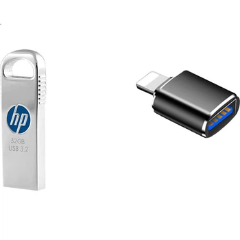 Флеш-накопичувач HP 32 ГБ USB 3.2 Gen 1 з адаптером Apple Lightning X306w, металевий, високошвидкісний USB-накопичувач для навчання, офісу, автомобільного комп'ютера