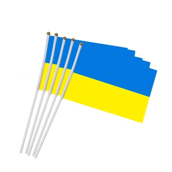 Український жовто-блакитний настільний прапорець синьо-жовтий прапор України на стіл 21*14 см настольний стяг на палчиці-стенді