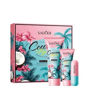 Подарочный набор для ухода за телом SADOER Coconut Hydrate с ароматом кокоса (лосьон для тела, крем для рук, бальзам для губ)
