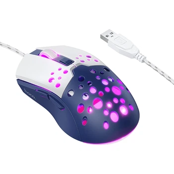 Мышь HOCO GM51 RGB проводная оптическая 122x68x40 мм ABS бело-синяя