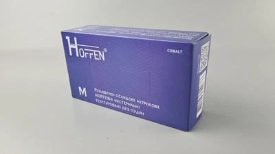 Рукавички одноразові нітрилові кобальтові HOFFEN, розмір M, 100 шт, неопудрені, для огляду, клінінгу та сервісу