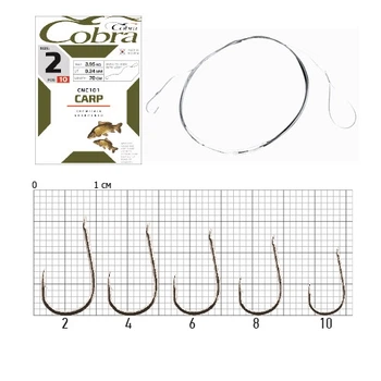 Гачки з повідцем Cobra CARP 70cm, 0,24 mm, разм.2, 10 шт.