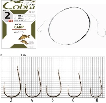 Крючки с поводком Cobra CARP 70cm, 0,14mm, разм.10, 10шт.