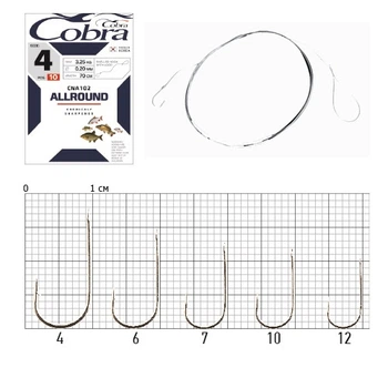 Гачки з повідцем Cobra ALLROUND 70cm, 0,14mm, разм.10, 10 шт.
