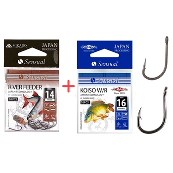 Набір гачків Mikado Sensual Koiso No16 і Mikado Sensual River Feeder No14 (вушко) 2x10шт. (black nicke