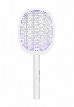 Мухобійка електрична YISSVIC Bug Zapper Racket 2в1 акумуляторна 1800 mAh з UV-пасткою складна біла для комарів
