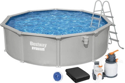 Сборный бассейн Bestway 56384 круглый d 460х120, 17430 л, с песочным фильтром, лестницей, тентом