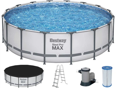 Каркасный бассейн Bestway 5612Z круглый d 488х122, 19480 л, с картриджным фильтром, лестницей, тентом