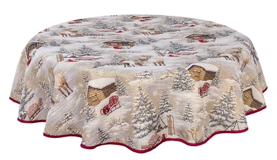 Скатерть гобеленовая овальная Limaso OVAL EDEN970 137х250 см 70% полиэстер коричневая Новогодняя
