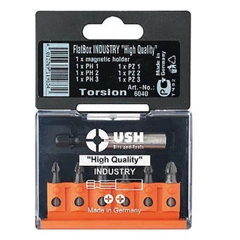 Набір біт USH Industry Flatbox PH1 PH2 PZ1 PZ2 SL0.8 SL1.2 з магнітним тримачем 7 предметів U0006000