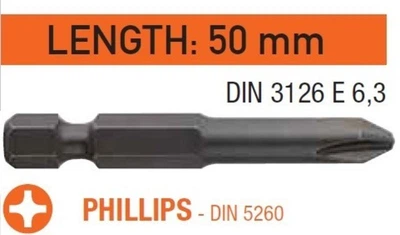 Біти USH Industry Phillips PH1 x 50 мм подовжені 10 шт UUSG0013021