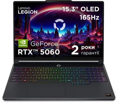 Ноутбук Lenovo Legion 5 15AHP11 (83Q7003URA) Eclipse Black / 15.3" OLED WQXGA 165 Гц / AMD Ryzen 7 250 / RAM 32 ГБ / SSD 1 ТБ / RTX 5060, 8 ГБ / LAN / Зарядка по USB