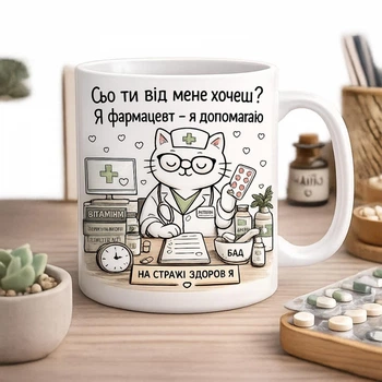 Подарунок для фармацевта чашка Mimo з приколом для фармацевта Сьо ти від мене хоцесь?