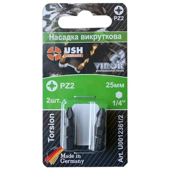 Біти USH Pozidriv PZ2 x 25 мм 2 шт у блістері U0012361/2