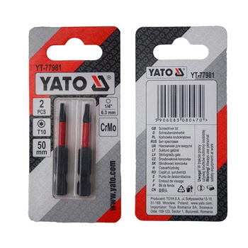 Биты YATO TORX T10 x 50 мм HEX 1/4" Cr-Mo 2 шт YT-77981