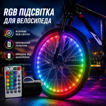 LED-підсвітка для коліс велосипеда RGB | Набір кольорових ліхтарів для видимості в темноті | Водостійкі велоліхтарі