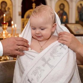 Полотенце-крыжма для крещения с серебряной вышивкой 70х140 см 100% хлопок
