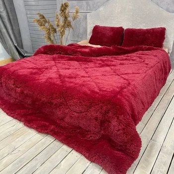 Ковдра всесезонна Grass Ведмідь плюшеве хутро з коротким ворсом 200x230 см бордовий (tra107)
