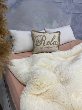 Ковдра всесезонна Grass Ведмідь плюшеве хутро з коротким ворсом 200x230 см кремовий (tra20)