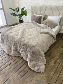 Одеяло всесезонное Grass Медведь плюшевый мех с коротким ворсом 200x230 см бежевый (tra95)