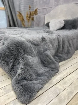 Ковдра всесезонна Grass Ведмідь плюшеве хутро з коротким ворсом 200x230 см сірий (tra92)