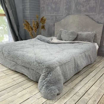 Ковдра всесезонна Grass Ведмідь плюшеве хутро з коротким ворсом 200x230 см сірий (tra47)
