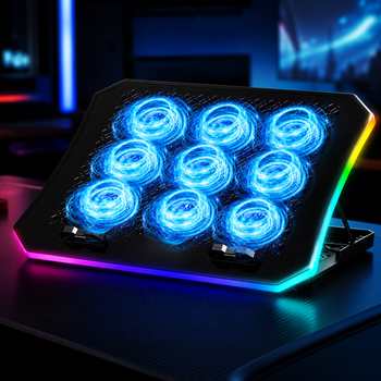 Охолоджуюча підставка для ноутбука з 9 вентиляторами, RGB-підсвіткою та LCD-дисплеєм