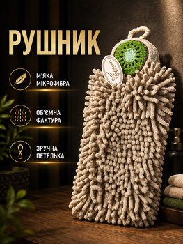 Полотенце кухонное микрофибровое 25х17 см для рук подвесное бежевое Colorful Home PS-7379