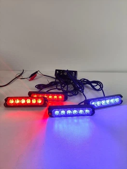 Стробоскоп мигалка в радиаторной решетке авто комплект 4 шт 6led синий красный с дистанционным пультом