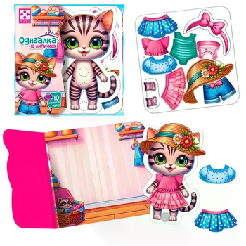 Игра с липучками Vladi Toys "Котенок" VT1320-03 фигурка животного 10 предметов одежды игровой фон 16 см × 5 см × 19.5 см