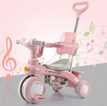 Детский трехколесный велосипед Baby Carriage 588 с родительской ручкой и корзиной Розовый