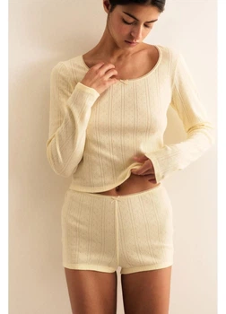 Пижамные шорты хлопковые женские H&M 271266545_ligtyellow L Светло-желтые (2727000115760)