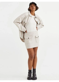 Спідниця міні осіння пряма жіноча H&M 271126778 L Кремова (2727000138462)