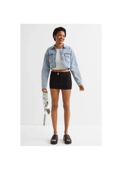 Юбка мини летняя прямая женская H&M 271071419_black 38 Черная (2727000130374)