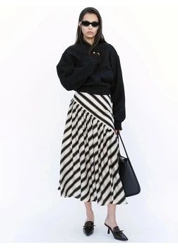 Юбка миди летняя женская H&M 271171498 46 Кремовый/Черный (2727000121983)