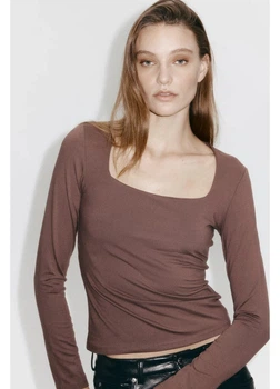 Лонгслив женский H&M 271089811 XS Коричневый (2727000125349)