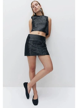 Юбка мини летняя прямая женская H&M 271250028 32 Черная (2727000131838)