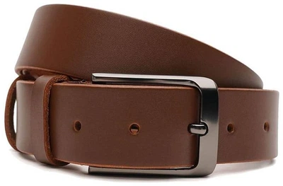 Мужской кожаный ремень Borsa Leather из натуральной кожи коричневый с классической металлической пряжкой для брюк и джинсов 70424