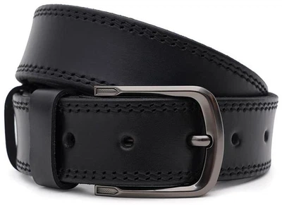 Мужской кожаный ремень Borsa Leather батал черный из натуральной кожи с классической металлической пряжкой для брюк и джинсов 70584
