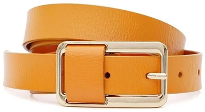 Женский кожаный ремень Borsa Leather желтый из натуральной кожи с классической металлической пряжкой 70237