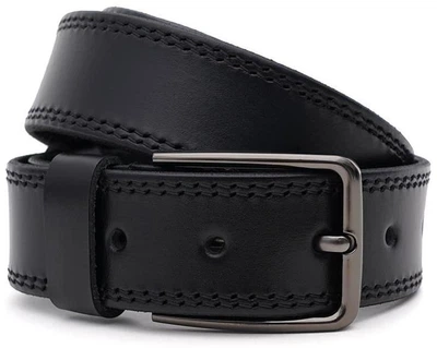 Мужской кожаный ремень Borsa Leather черный батал 150 см из натуральной кожи с классической металлической пряжкой 70558