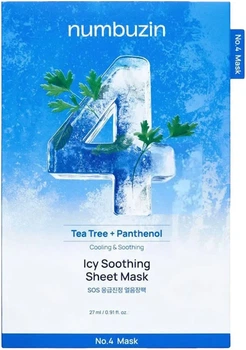 Тканинна маска для обличчя NUMBUZIN No.4 Icy Soothing Sheet Mask, 27 мл / 1 шт — охолоджуюча та заспокійлива маска для чутливої шк
