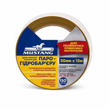 Двусторонняя лента для паро- и гидробарьера Mustang 30 мм × 15 м (BOCT3015)