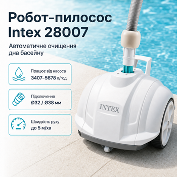 Робот-пылесос Intex Krystal Clear автоматический подводный вакуумный для чистки дна бассейнов от фильтр-насоса 3407–5678 л/ч