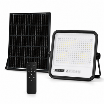 Уличный светодиодный прожектор 300W с пультом Horoz Electric на солнечной батарее 3000/4500/6500K черный IP65 TIGER PRO-300 3CCT