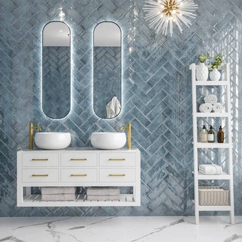 Плитка Golden Tile Como Синій на БІЛ.Рельєф COМS51 10х30 см