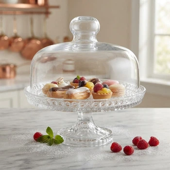 Тортовница стеклянная на ножке с крышкой Sweetie Top, подставка для торта, пирожных и десертов, диаметр 203 мм DSZP139-8/L2