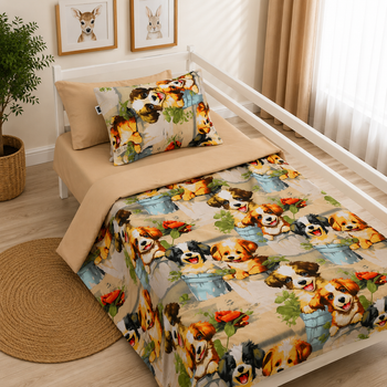 Комплект постільної білизни MirSon Півтораспальний 143х210 см 17-0983 Puppy Picnic Бязь (2200013685449)