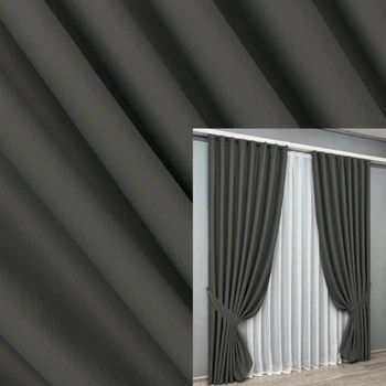 Комплект готовых штор VR-Textil Блэкаут Midnight № 1400ш Темно-серый 150х290 см 2 шт (33-0264)
